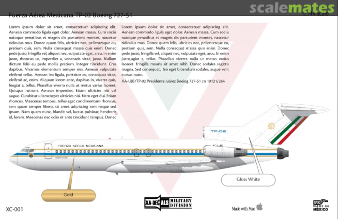 Boxart Boeing 727-51 XC-001 XA-DECALS