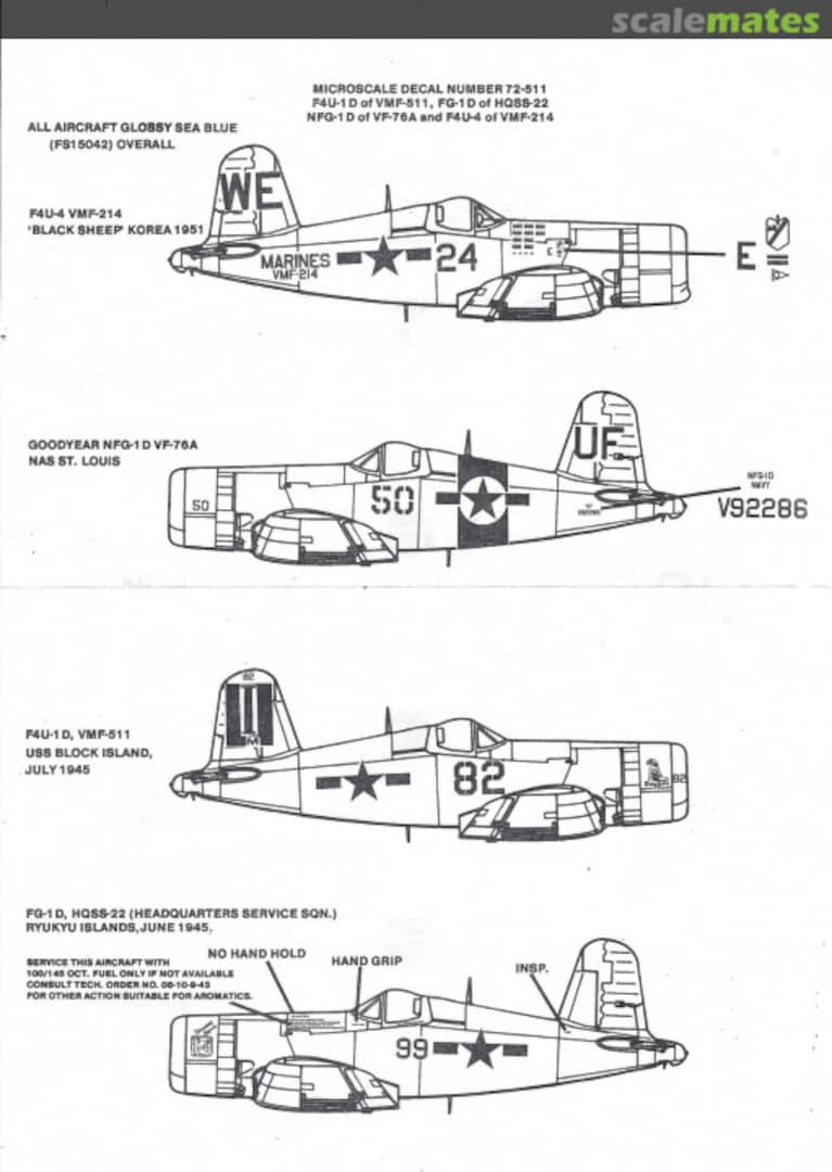 Contents F4U-1D/FG-1D/NFG-1D/F4U-4 72-511 Microscale