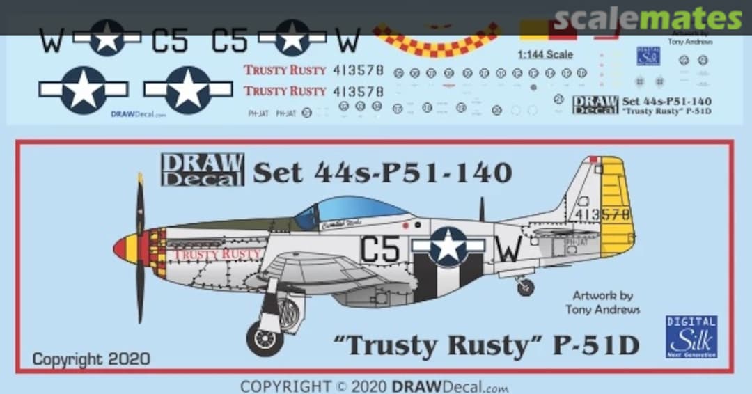 Boxart “Trusty Rusty” P-51D 44-P51-140 Draw Decal