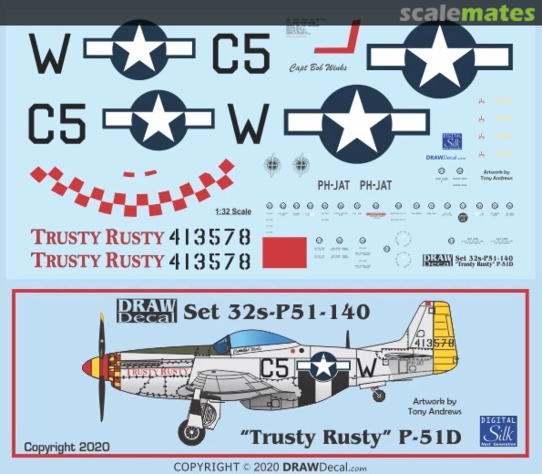 Boxart “Trusty Rusty” P-51D 32-P51-140 Draw Decal