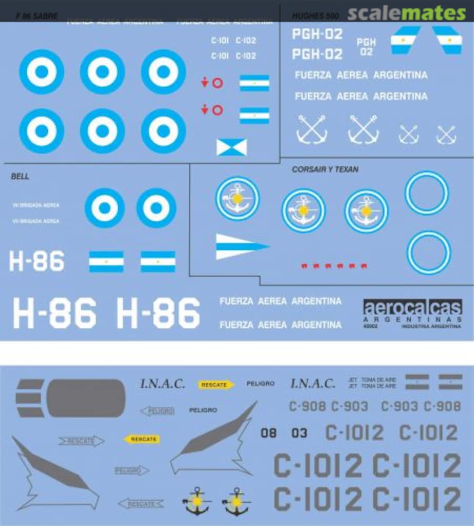 Boxart Sabre F-86 F-40 / Skyhawk A4 AR / Hughes 500 / Bell / Corsair / Texan 48902 Aerocalcas Argentinas