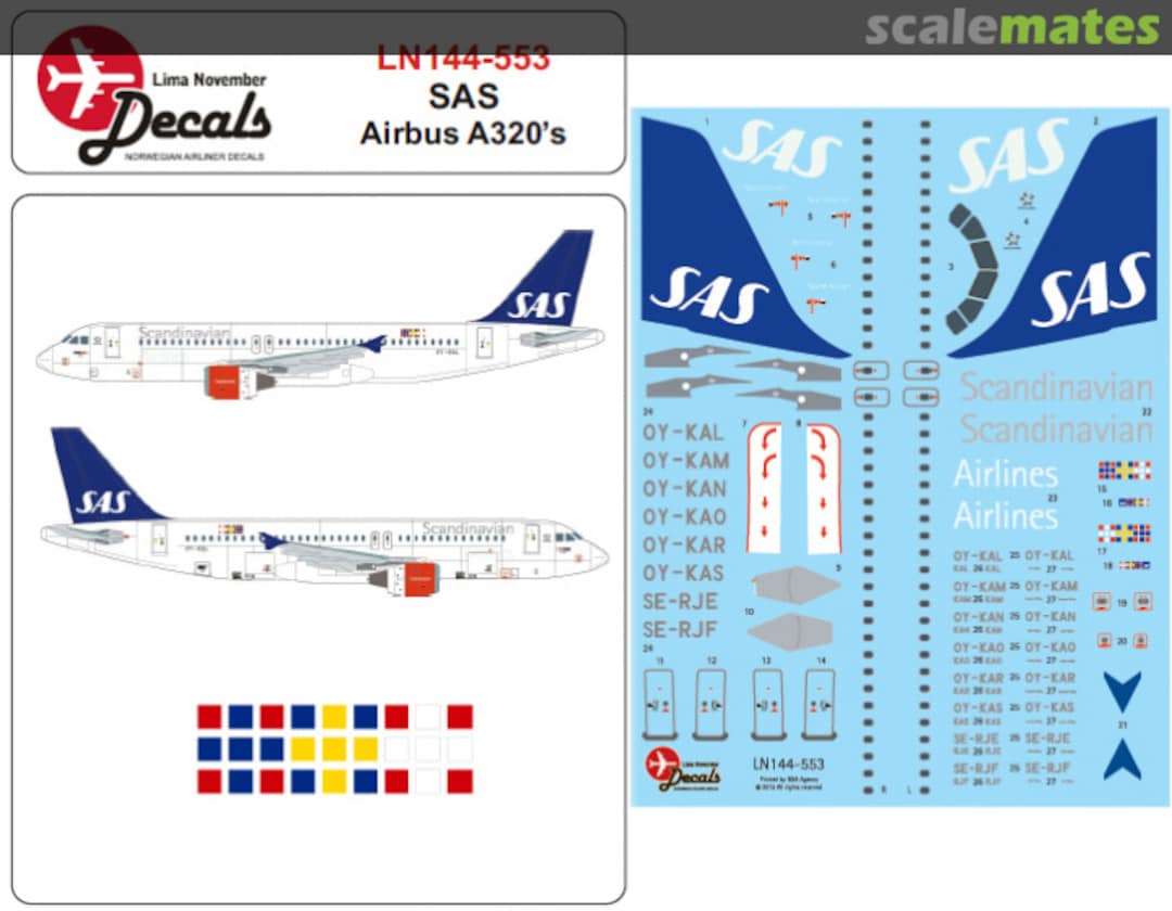 Boxart SAS Airbus A320's LN144-553 Lima November Decals