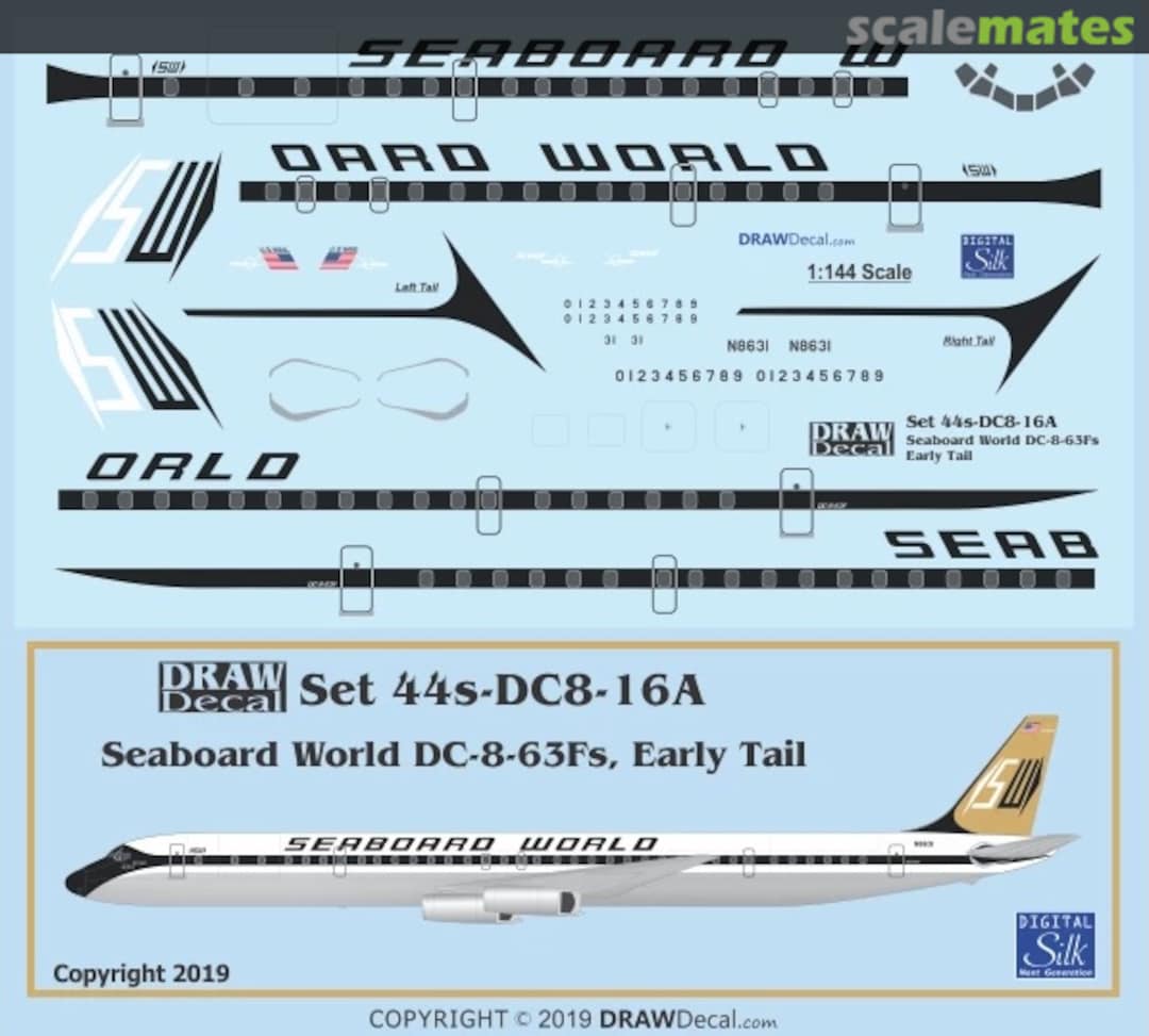 Boxart Seaboard World DC-8-63Fs, Early Tail 44-DC8-16A Draw Decal