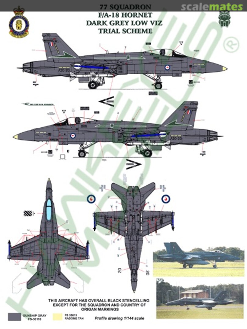 Boxart RAAF F/A-18A Hornet, A21-20, 77 Sqn. Trial Dark Grey AAF-015 Hawkeye Models