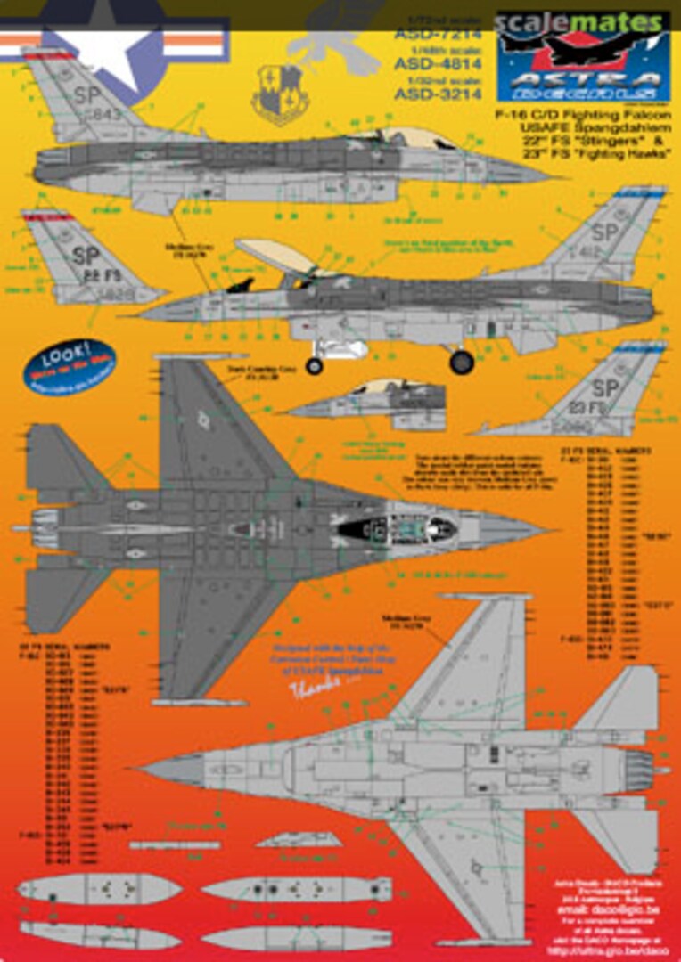 Boxart USAFE F-16C/D Spangdahlem (recent schemes - 2 decal sheets) ASD-7214 Astra Decals