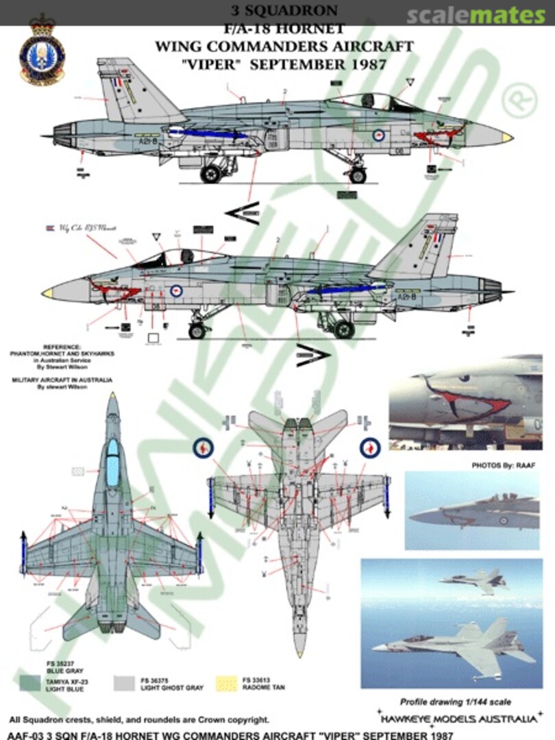 Boxart RAAF F/A-18A Hornet, A21-8, 3 Sqn. - "Red Viper" Sep 1987 AAF-003 Hawkeye Models