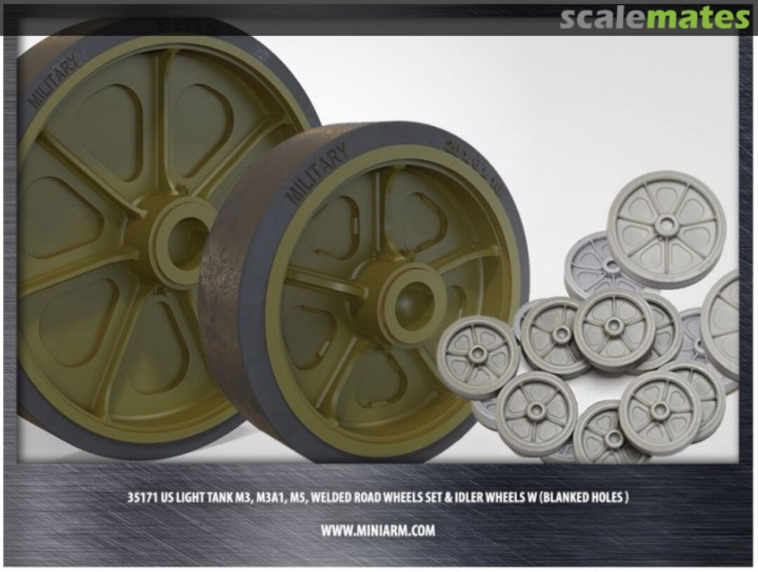 Boxart US Light Tank M3, M3A1, M5 Welded Road Wheels Set & Idler Wheels (with Blanked Holes ) 35171 Miniarm