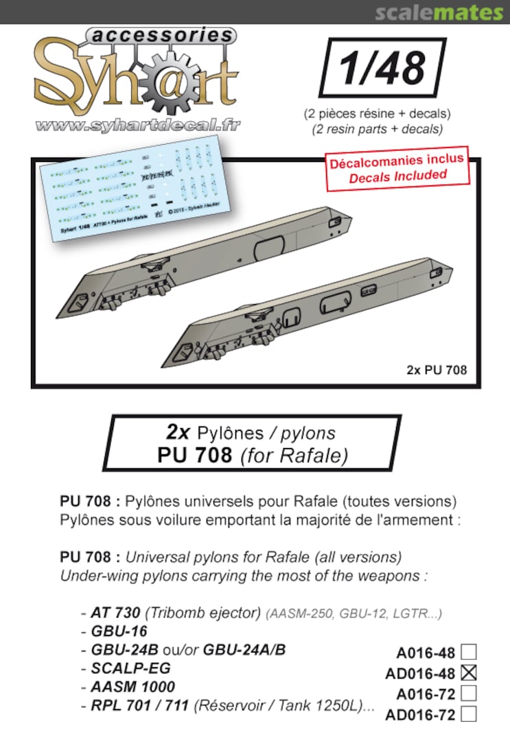 Boxart pylons PU 708 for Rafale AD016-48 Syhart