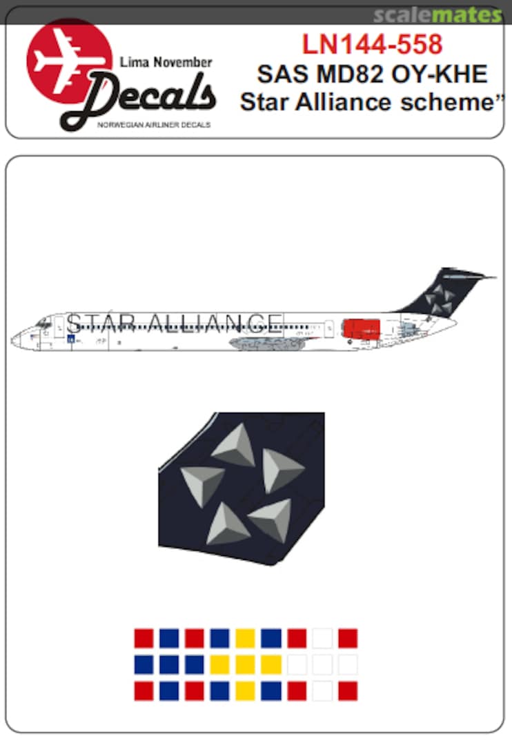 Boxart McDonnell-Douglas MD-82 SAS OY-KHE in Star Alliance cs LN144-558 Lima November Decals