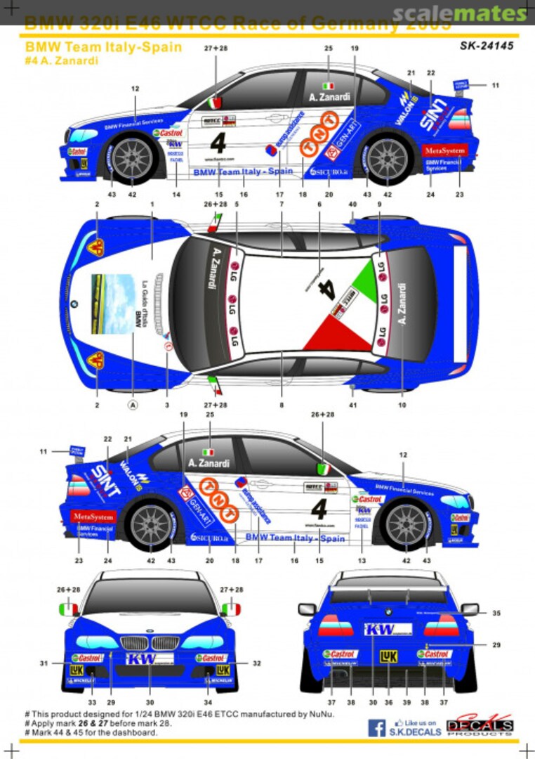 Boxart BMW 320i E46 FIA WTCC Race of Germany 2005 SK-24145 SK Decals