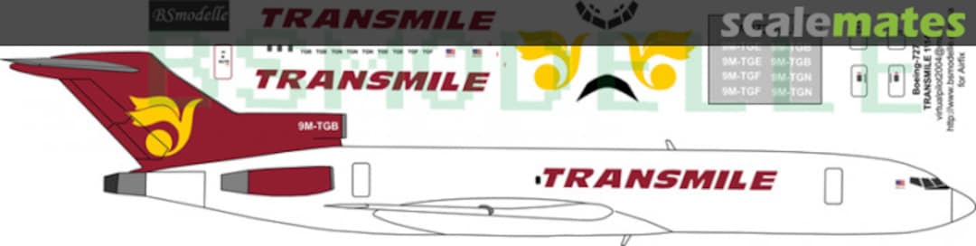 Boxart Boeing 727 TRANSMILE Decal BSM144030 BSmodelle