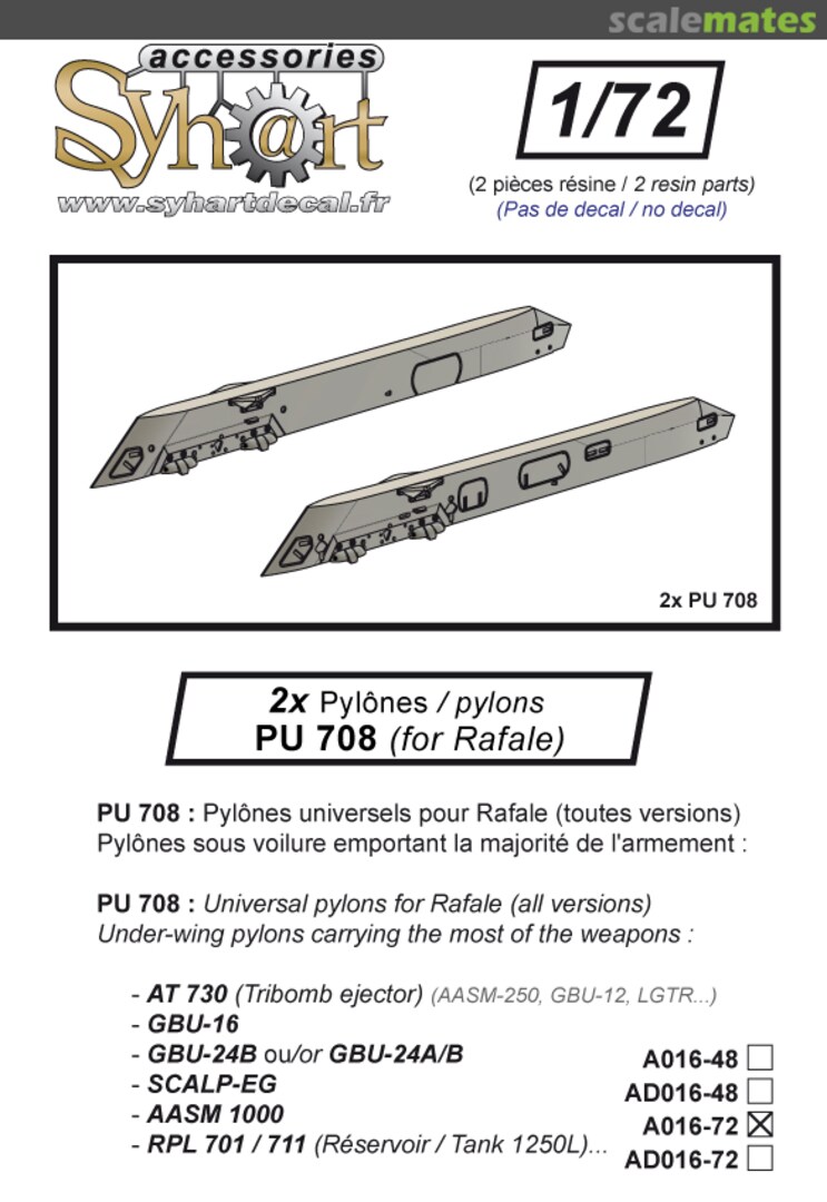 Boxart pylons PU 708 for Rafale A016-72 Syhart