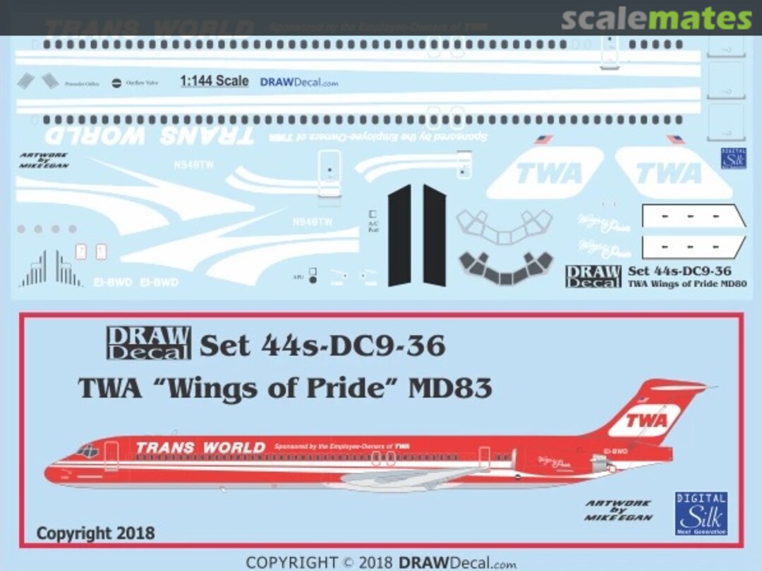 Boxart TWA “Wings of Pride” MD80 44-DC9-36 Draw Decal