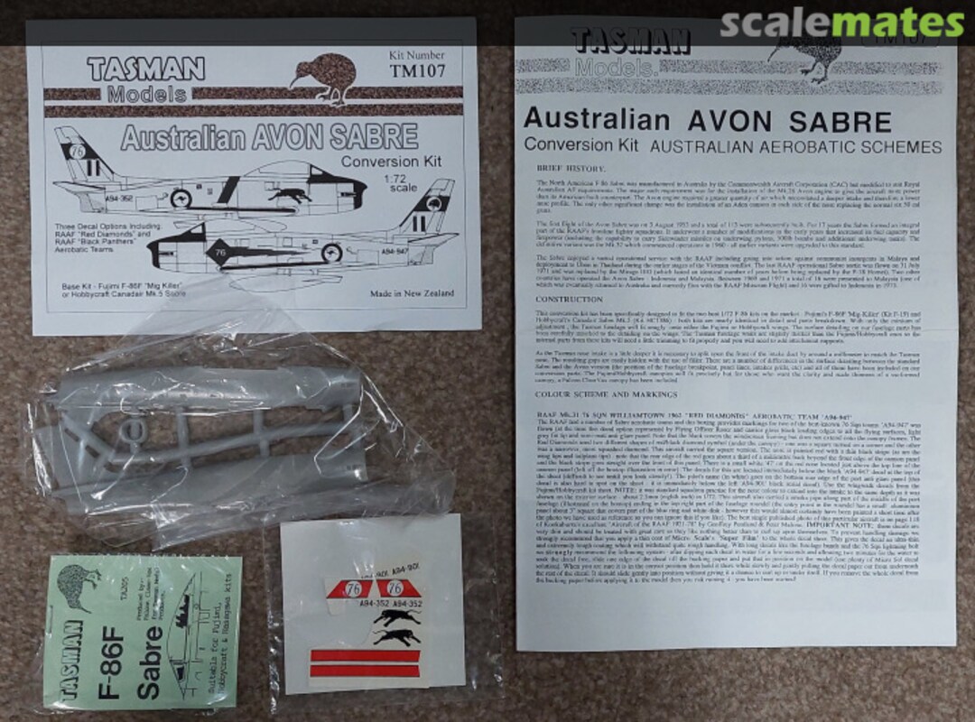 Contents Australian AVON Sabre TM107 Tasman Model Products