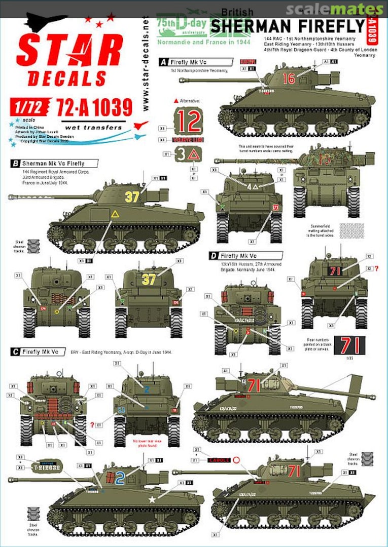 Boxart British Sherman Firefly 72-A1039 Star Decals