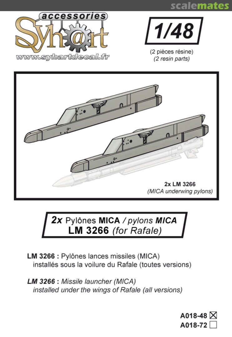 Boxart 2x underwing MICA pylons "LM 3266" (for Rafale) A018-48 Syhart