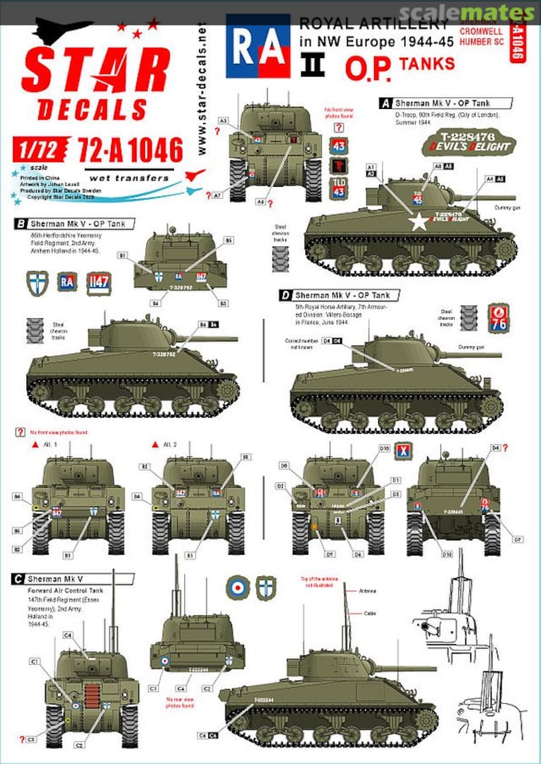 Boxart Royal Artillery # 2 72-A1046 Star Decals