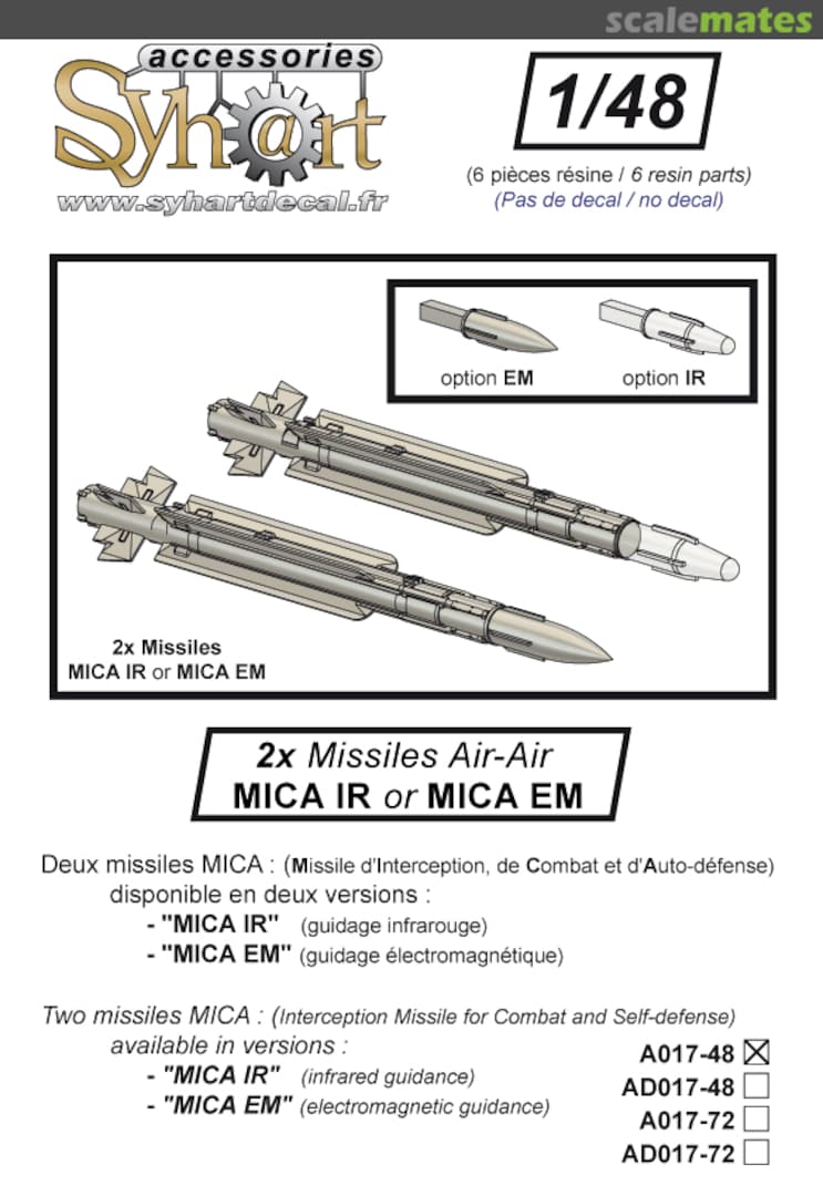 Boxart 2x missiles MICA (versions EM or IR) A017-48 Syhart