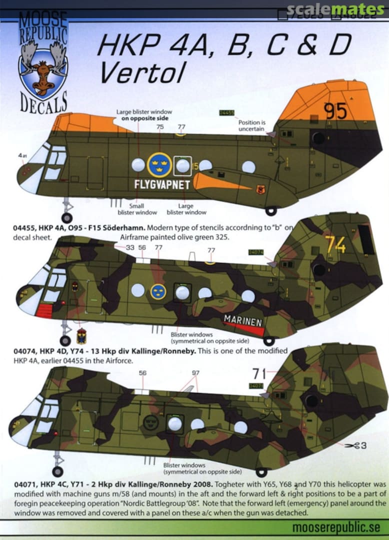 Boxart HKP 4A, B, C & D Vertol 48022 Moose Republic Decals