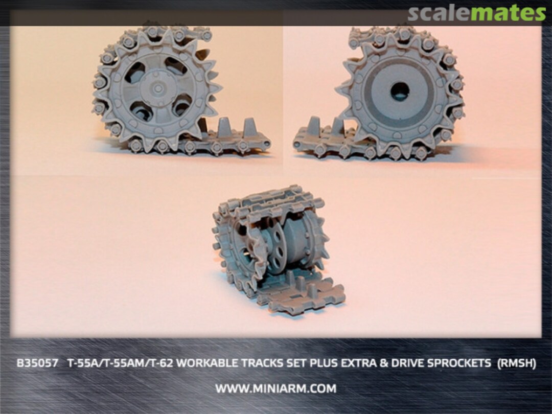 Boxart T-55 А/T-55AM / T-62 Workable tracks set plus extra & drive sprockets (RMsh) B35057 Miniarm