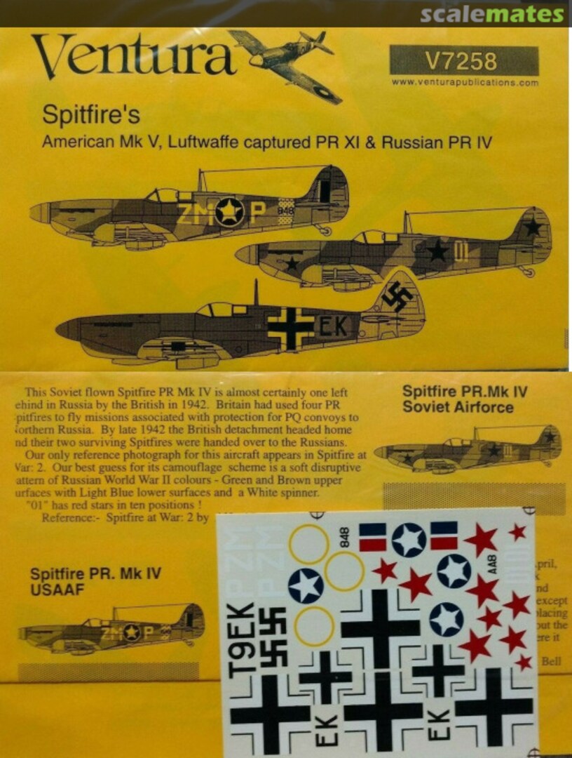 Boxart Spitfire's American Mk V, Luftwaffe captured PR IX & Russian PR IV V7258 Ventura