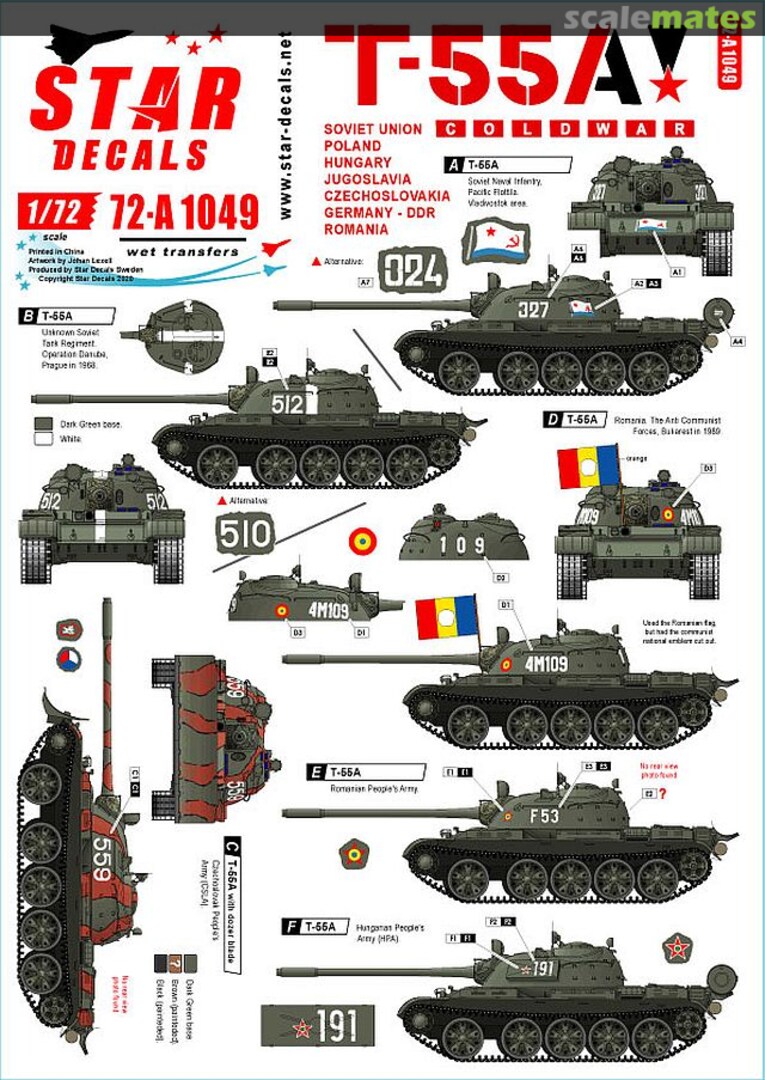 Boxart T-55A Cold War 72-A1049 Star Decals