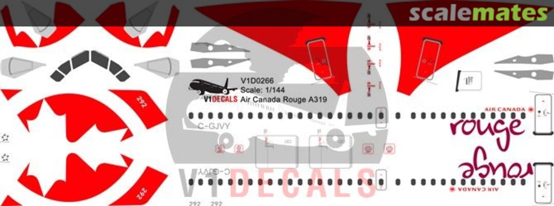 Boxart Air Canada Rouge Airbus A319 V1D0266-144 V1 Decals