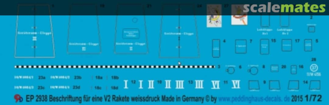 Boxart Beschriftung für eine V2/A4 Rakete in weissdruck EP 2938 Peddinghaus-Decals