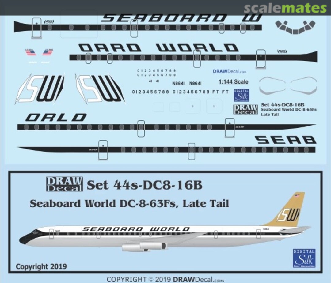 Boxart Seaboard World DC-8-63Fs, Late Tail 44-DC8-16B Draw Decal