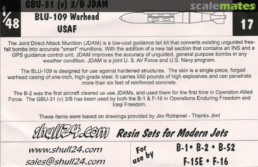 Boxart GBU-31 (v) 3/B JDAM BLU-109 Warhead USAF 17 Shull24