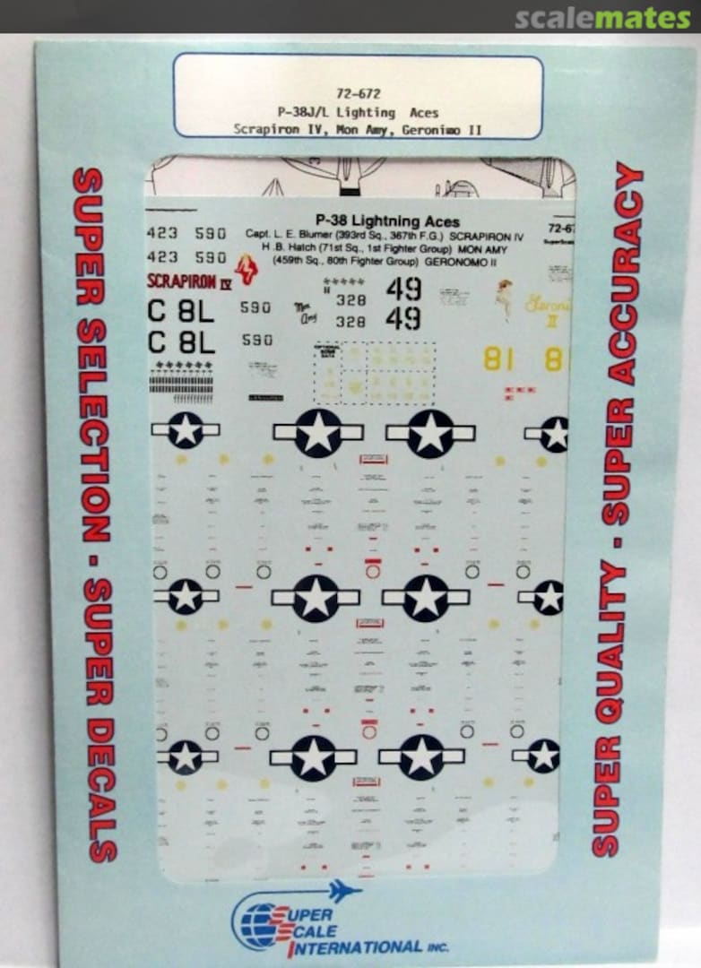 Boxart P-38J/L LIGHTNING ACES Scrap Iron IV, Mon Amy, Geronimo II 72-672 SuperScale International
