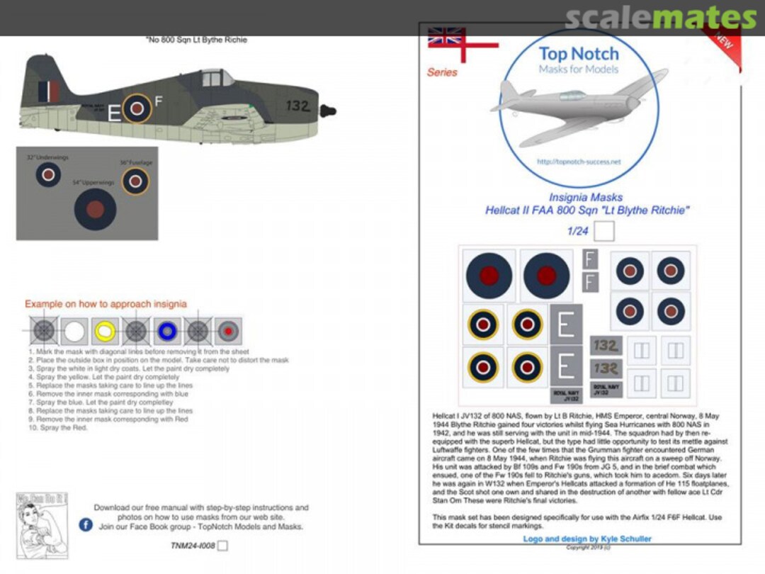 Boxart Grumman F6F-5 Hellcat FAA 800 Sqn Lt Blythe Ritchie TNM24-1008 TopNotch