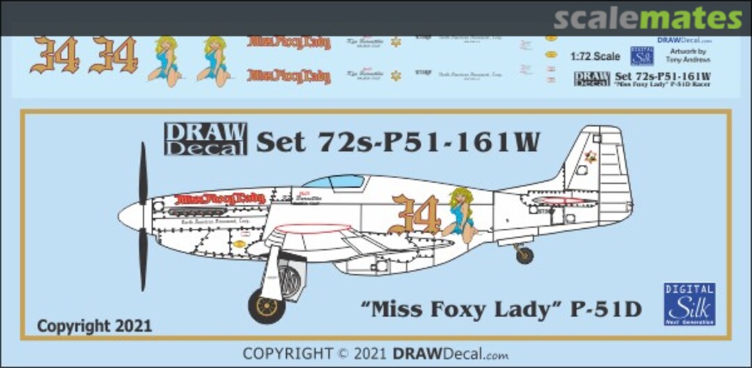 Boxart "Miss Foxy Lady" White P-51D 72-P51-161W Draw Decal