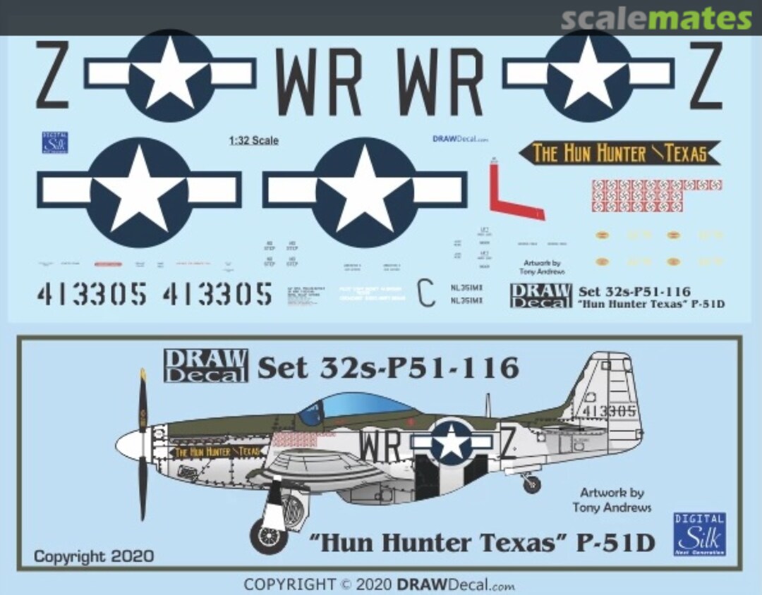 Boxart “The Hun Hunter Texas” P-51D 32-P51-116 Draw Decal