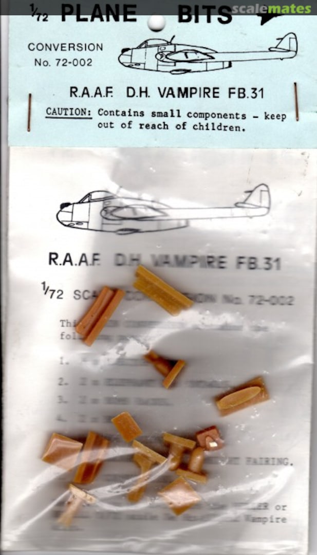 Boxart R.A.A.F. D.H. Vampire FB.31 72-002 Plane Bits