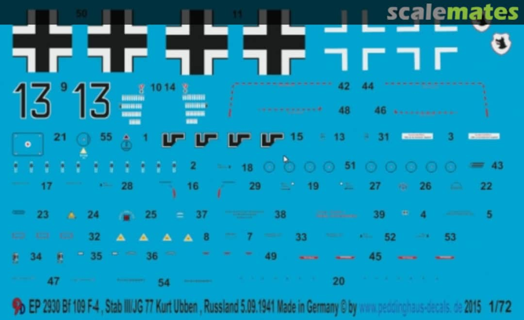 Boxart Bf 109 F-4, Stab III./JG77 Kurt Ubben, Russland, 5.9.1941 EP 2930 Peddinghaus-Decals