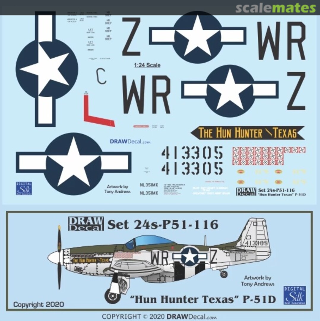 Boxart “The Hun Hunter Texas” P-51D 24-P51-116 Draw Decal