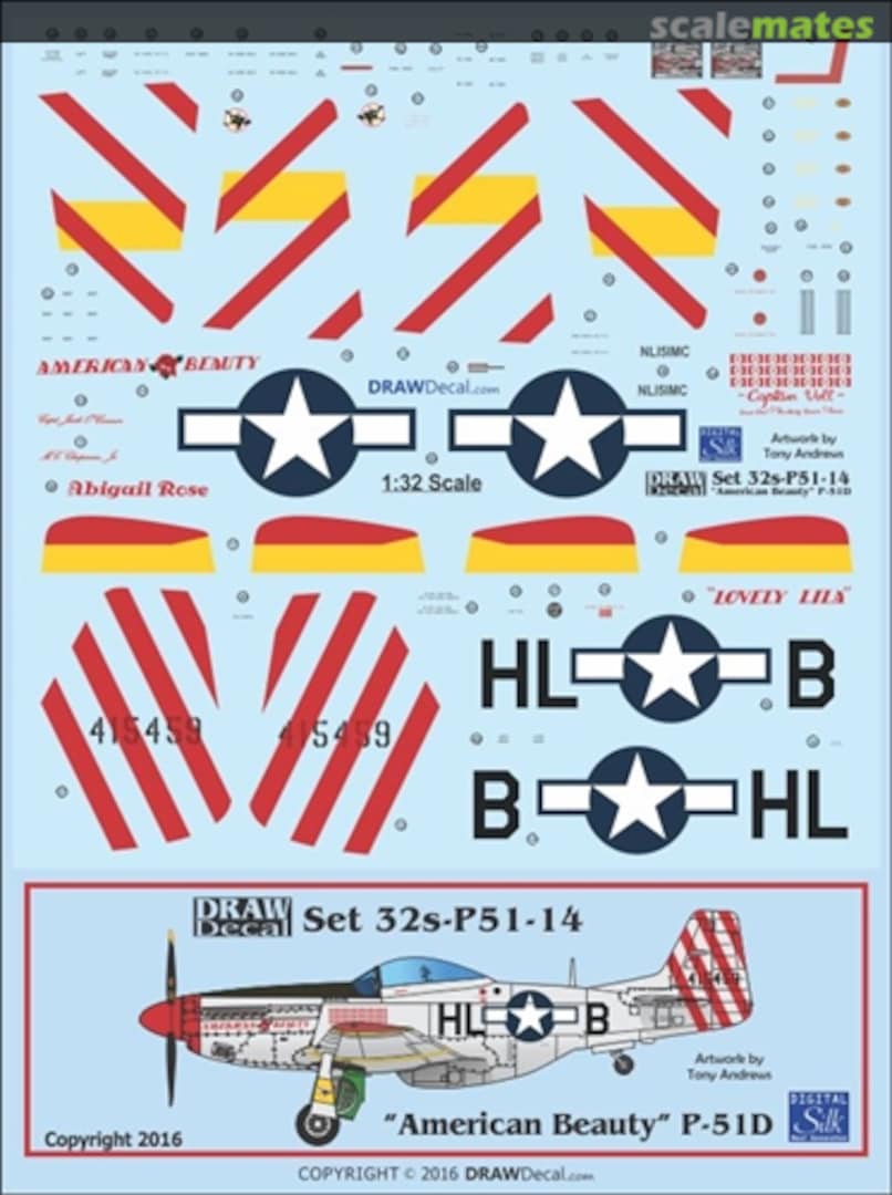 Boxart P-51D "American Beauty" 32-P51-14 Draw Decal