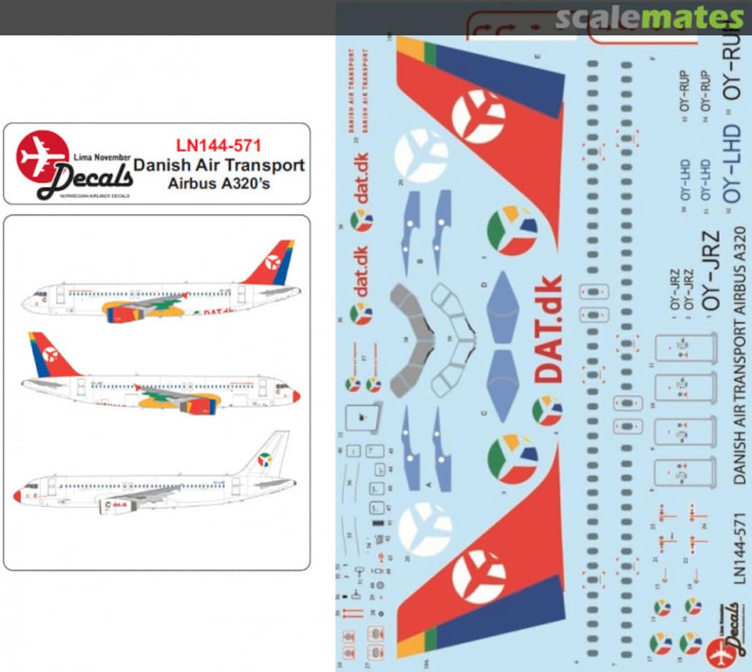 Boxart DAT Danish Air Transport Airbus A320's for Revell or Zvezda kits LN144-571 Lima November Decals