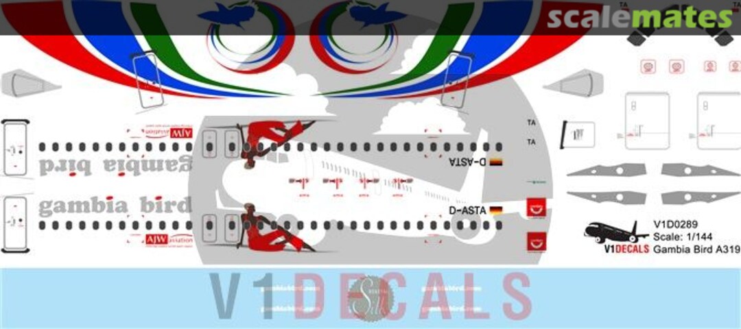 Boxart Gambia Bird Airbus A319 V1D0289-144 V1 Decals