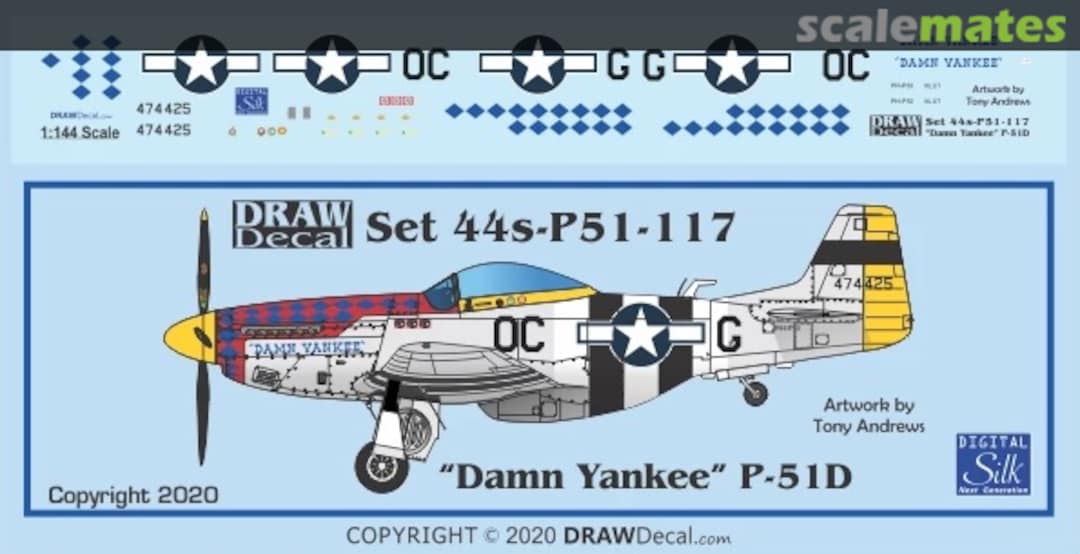 Boxart “Damn Yankee” P-51D 44-P51-117 Draw Decal