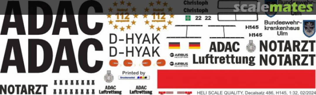 Boxart H145 / EC 145T2 - ADAC - D-HYAK Christoph 22 - BwKh Ulm Decal 486 Heli Scale Quality