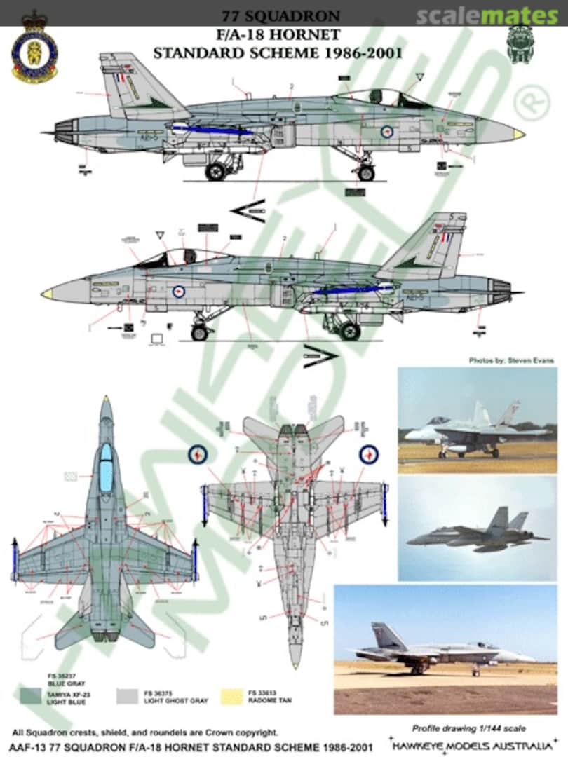 Boxart RAAF F/A-18A Hornet, 77 Sqn. Standard Markings 1986-2001 AAF-013 Hawkeye Models