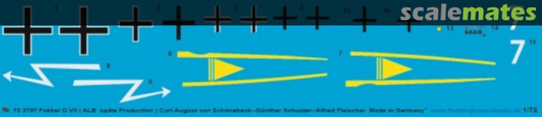 Boxart Fokker D.VII (ALB späte Production) Carl-August von Schönebeck-Günther Schuster-Alfred Fischer 72 3797 Peddinghaus-Decals