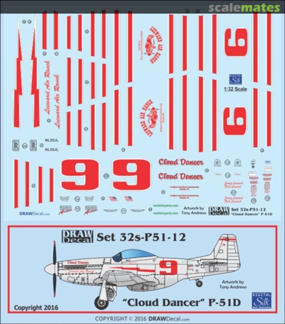 Boxart P-51D "Cloud Dancer" 32-P51-12 Draw Decal