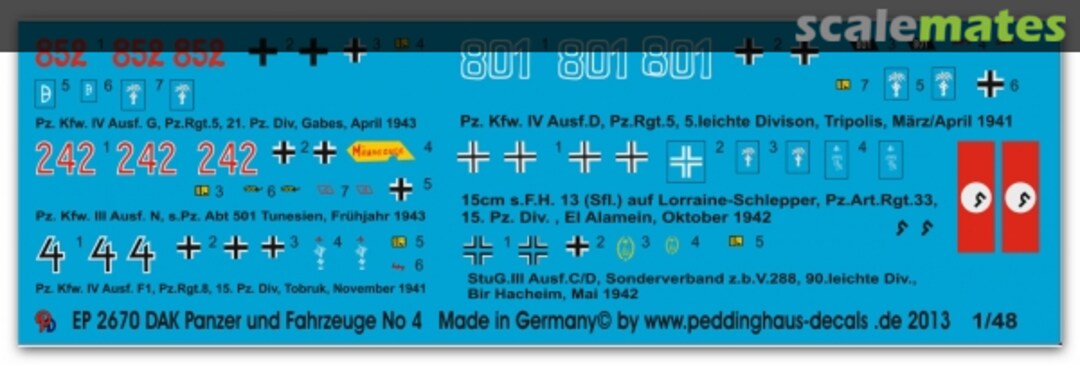 Boxart DAK Panzer und Fahrzeuge No. 2 48 2670 Peddinghaus-Decals