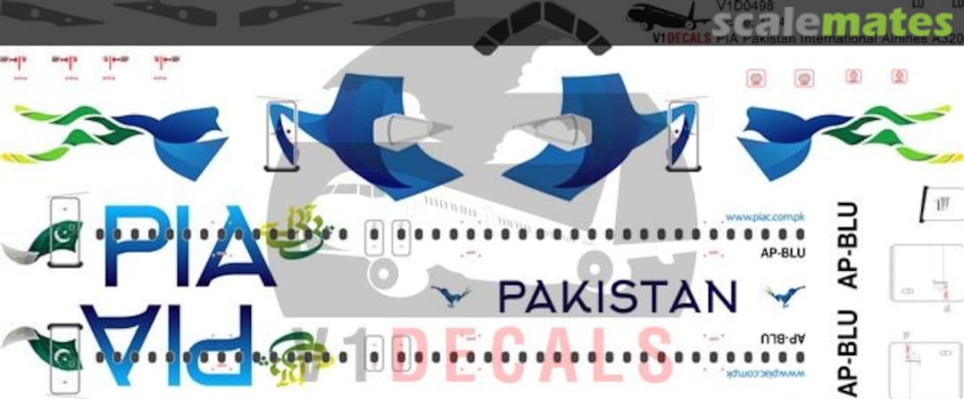 Boxart Pakistan International Airlines (PIA) Airbus A320 V1D0498-144 V1 Decals