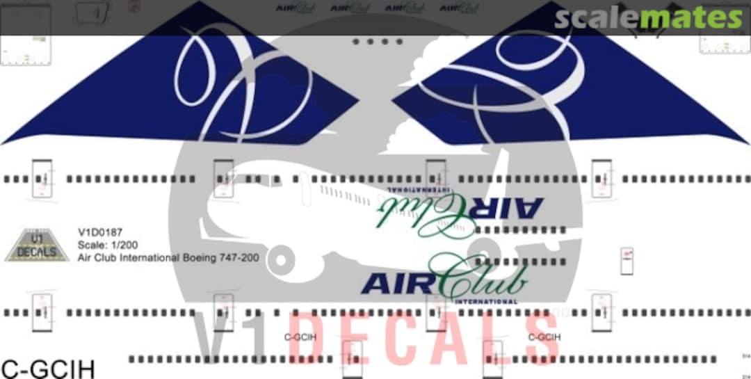 Boxart Air Club International Boeing 747-200 V1D0187-200 V1 Decals