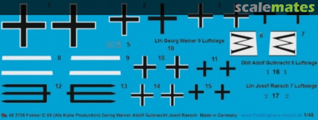 Boxart Fokker D.VII (ALB frühe Production) Gerog Weiner - Adolf Gutknecht - Josef Raesch 48 3798 Peddinghaus-Decals