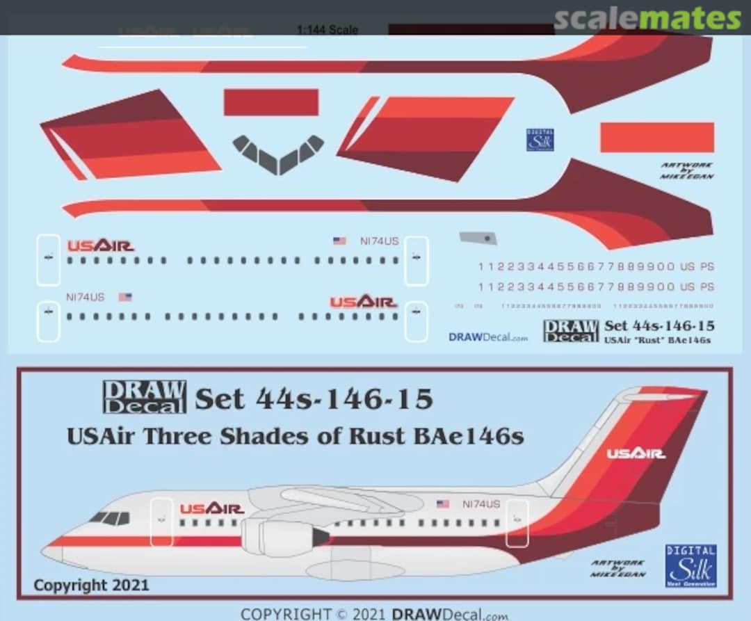 Boxart USAir “Three Shades of Rust” BAe 146-200s 44-146-15 Draw Decal